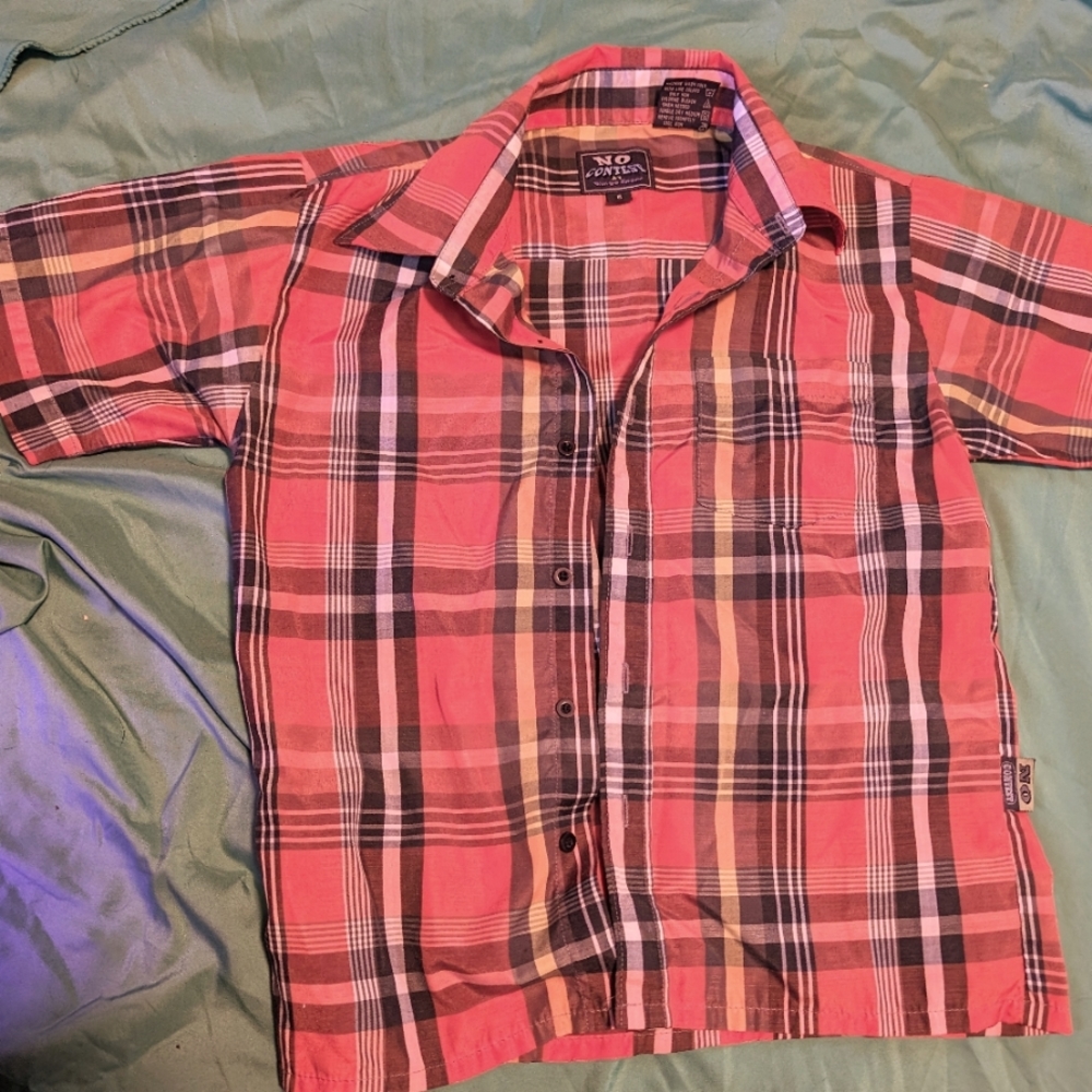 💎5 for $25💎Orange Plaid Collared Short Sleeve Button Up